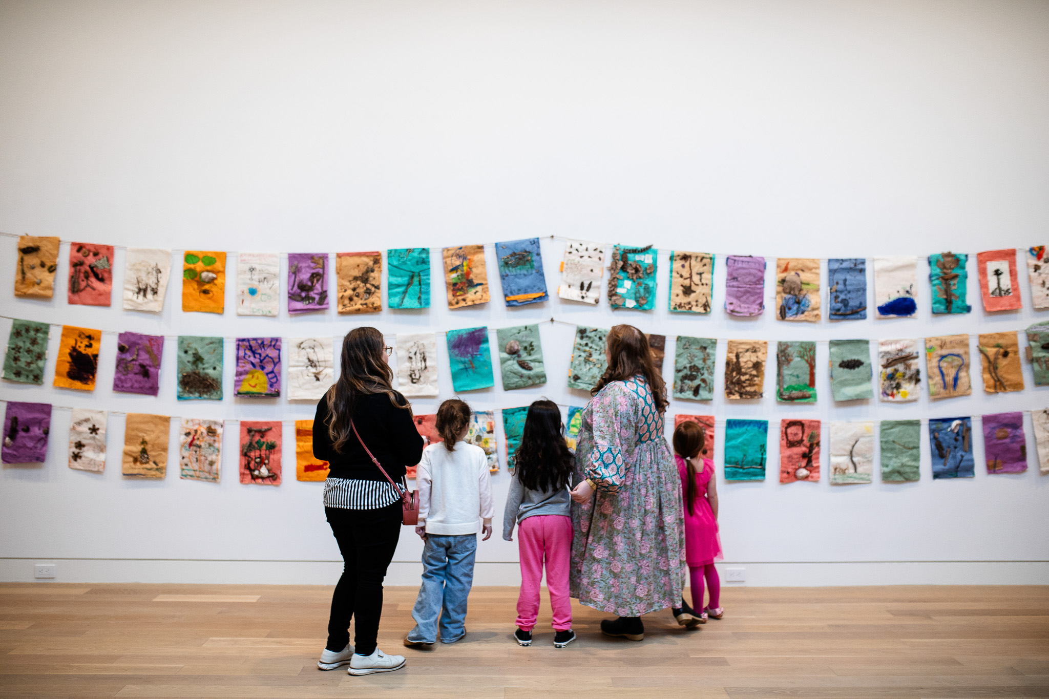 Family visiting a museum of modern art on Long Island