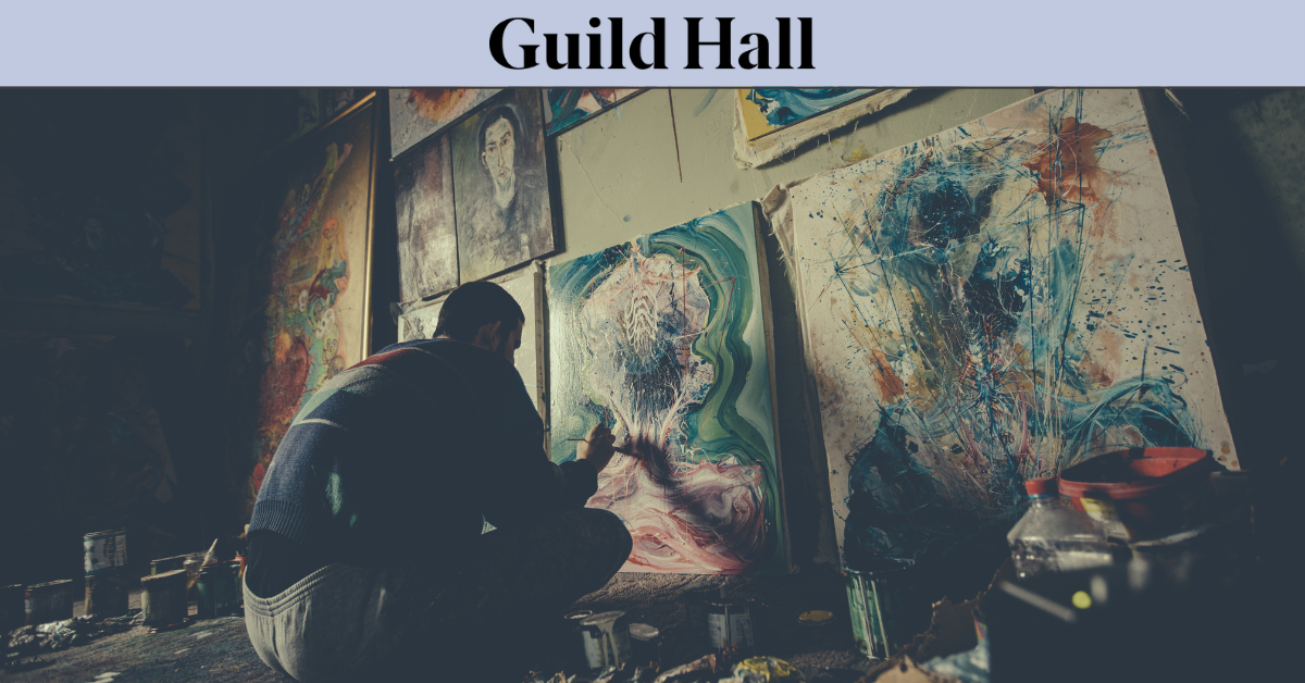 Artist working in studio during residency at Guild Hall in East Hampton, The Hamptons