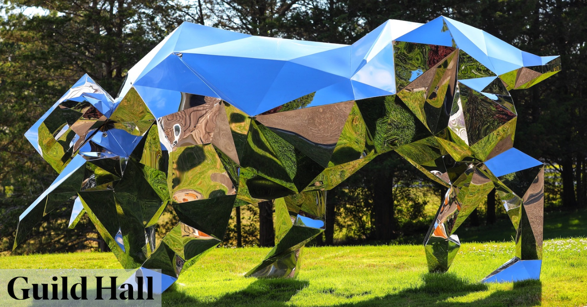 Public art sculpture along a walking art experience on the East End of Long Island in East Hampton Village