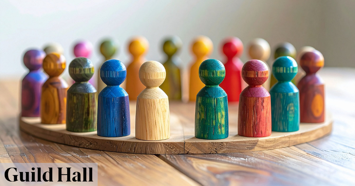 Diverse community figures representing the importance of cultural organizations in supporting art and local engagement